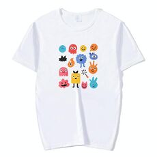 Maglietta a maniche corte in modal con scollo rotondo e stampa di simpatici mostri, stampa su richiesta, taglia: XXXXXL (bianco)