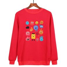 Felpa girocollo casual larga stampata con simpatici mostri, stampa su richiesta, taglia: XXL (rosso)