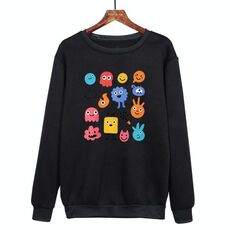 Felpa girocollo casual larga stampata con simpatici mostri, stampa su richiesta, taglia: XXXL (nero)
