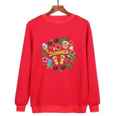 Felpa con scollo rotondo casual estiva stampata su richiesta, taglia: S (rosso)
