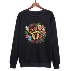 Felpa con scollo rotondo casual estiva stampata, stampa su richiesta, taglia: XL (nero)
