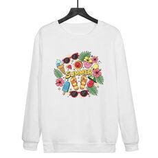 Felpa con scollo rotondo casual estiva stampata su richiesta, taglia: XXL (bianco)