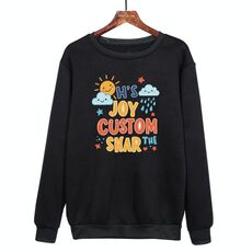 Felpa girocollo casual ampia e stampata JOY CUSTOM con stampa su richiesta, taglia: XS (nero)