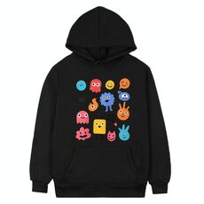 Felpa con cappuccio in pile con stampa di simpatici mostri, stampa su richiesta, taglia: XL (nero)