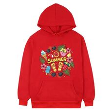 Felpa con cappuccio in pile stampato estivo Stampa su richiesta, taglia: XS (rosso)