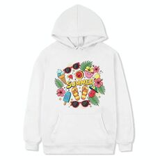 Felpa con cappuccio in pile stampato estivo Stampa su richiesta, taglia: XL (bianco)