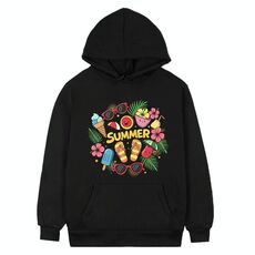 Felpa con cappuccio in pile stampato estivo Stampa su richiesta, taglia: XL (nero)