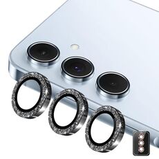 Per Samsung Galaxy A16 ENKAY Hat-Prince 9H Obiettivo della fotocamera posteriore Pellicola in vetro temperato in lega di alluminio glitterata (nero)