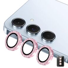 Per Samsung Galaxy A35 / A55 ENKAY Hat-Prince 9H Obiettivo della fotocamera posteriore Pellicola in vetro temperato in lega di alluminio glitterata (rosa)