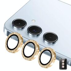 Per Samsung Galaxy A25 ENKAY Hat-Prince 9H Obiettivo della fotocamera posteriore Pellicola in vetro temperato in lega di alluminio glitterata (dorato)