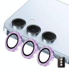 Per Samsung Galaxy A25 ENKAY Hat-Prince 9H Obiettivo della fotocamera posteriore Pellicola in vetro temperato in lega di alluminio glitterata (viola)