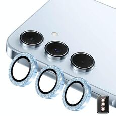 Per Samsung Galaxy A15 ENKAY Hat-Prince 9H Obiettivo della fotocamera posteriore Pellicola in vetro temperato in lega di alluminio glitterata (blu)