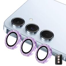 Per Samsung Galaxy A15 ENKAY Hat-Prince 9H Obiettivo della fotocamera posteriore Pellicola in vetro temperato in lega di alluminio glitterata (viola)