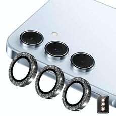 Per Samsung Galaxy A05s ENKAY Hat-Prince 9H Obiettivo della fotocamera posteriore Pellicola in vetro temperato in lega di alluminio glitterata (nero)