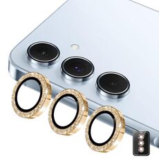 Per Samsung Galaxy A54 ENKAY Hat-Prince 9H Obiettivo della fotocamera posteriore Pellicola in vetro temperato in lega di alluminio glitterata (oro)