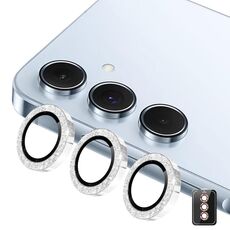Per Samsung Galaxy A54 ENKAY Hat-Prince 9H Obiettivo della fotocamera posteriore Pellicola in vetro temperato in lega di alluminio glitterata (argento)