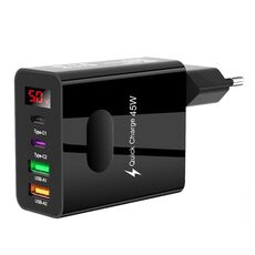 Caricabatterie multiporta per telefono cellulare con display digitale 2 USB+2 Type-C, colore: spina UE nera