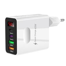Caricabatterie multiporta per telefono cellulare con display digitale 2 USB+2 Type-C, colore: spina UE bianco