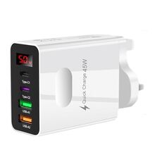 Caricabatterie multiporta per telefono cellulare con display digitale 2 USB+2 Type-C, colore: spina UK bianco