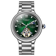 Dulunwe 6049B 30m impermeabile luminoso volano orologio meccanico completamente automatico (cinturino in acciaio verde)