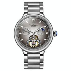 Orologio meccanico completamente automatico Dulunwe 6049B 30m impermeabile con volano luminoso (cinturino in acciaio marrone)