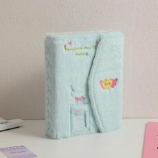 Hisocute Album magnetico a sei fori in peluche ricamato A5 Album per carte Raccoglitore per studenti Libretto di archiviazione (copertina blu)