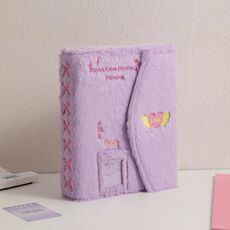 Hisocute Album magnetico a sei fori in peluche ricamato A5 Album per carte Raccoglitore per studenti Libretto di archiviazione (copertina viola)