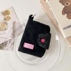 Hisocute Student Peluche Ciondolo Portamonete Snap Card Case Portachiavi Auricolare Borsa (Nero)