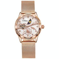 Dulunwe 6018B Orologio meccanico automatico luminoso impermeabile 30m, colore: cinturino in maglia bianco