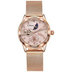 Dulunwe 6018B 30m impermeabile luminoso automatico orologio meccanico, colore: cinturino in maglia rosa