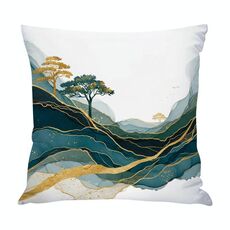 Federa per cuscino per divano stampata Golden Mountains, senza stampa centrale su richiesta, dimensioni: 50x50 cm (raso lucido)