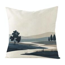 Federa per cuscino per divano stampata Quiet River, senza stampa centrale, su richiesta, dimensioni: 50x50 cm (lino bianco)