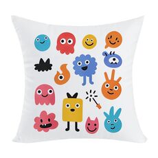Cuscino per divano stampato con simpatici mostri con stampa centrale su richiesta, dimensioni: 45x45 cm (velluto color pesca)