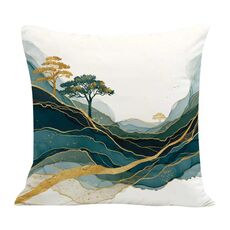 Cuscino per divano stampato Golden Mountains con stampa centrale su richiesta, dimensioni: 50x50 cm (velluto olandese)