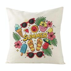 Cuscino per divano stampato estivo con stampa centrale su richiesta, dimensioni: 35x35 cm (lino bianco)