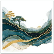 Golden Mountains Stampa decorativa su tela senza cornice EPSON Inkjet 320g su richiesta, dimensioni: 60x60cm