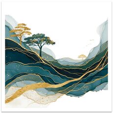 Golden Mountains Stampa decorativa su tela senza cornice EPSON Inkjet 320g su richiesta, dimensioni: 70x70cm