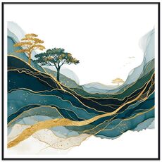 Dipinto decorativo Golden Mountains con cornice PS Stampa su richiesta, dimensioni: 70x70 cm