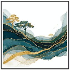 Dipinto decorativo Golden Mountains con cornice PS Stampa su richiesta, dimensioni: 80x80 cm
