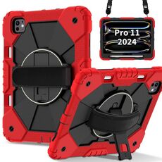 Per iPad Pro 11 2024 Custodia per tablet PC ibrida in silicone con robot a contrasto (rosso nero)