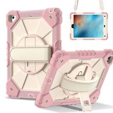 Per iPad 10.2 2021/2020/2019 Custodia per tablet PC ibrida in silicone con robot a contrasto di colore (oro rosa beige)