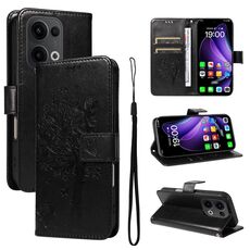 Per OPPO Reno13 5G Custodia per telefono in pelle con motivo a rilievo albero e gatto globale (nero)