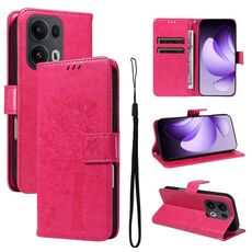Per OPPO Reno13 Pro 5G Custodia per telefono in pelle con motivo a rilievo albero e gatto globale (rosso rosa)