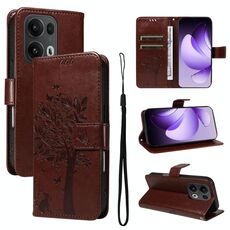 Per OPPO Reno13 Pro 5G Custodia in pelle con motivo a rilievo albero e gatto globale (caffè)