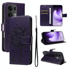Per OPPO Reno13 Pro 5G Custodia per telefono in pelle con motivo a rilievo albero e gatto globale (viola)