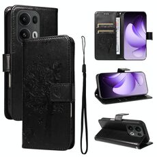 Per OPPO Reno13 Pro 5G Custodia per telefono in pelle con motivo a rilievo albero e gatto globale (nero)