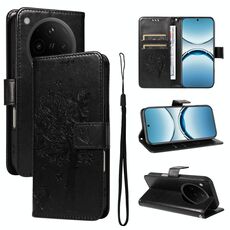 Per OPPO Find X8 Custodia per telefono in pelle con motivo a rilievo albero e gatto (nero)