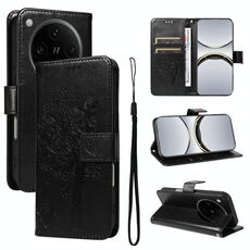 Per OPPO Find X8 Pro Custodia per telefono in pelle con motivo a rilievo albero e gatto (nero)