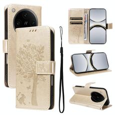 Per OPPO Find X8 Pro Custodia per telefono in pelle con motivo in rilievo albero e gatto (oro)