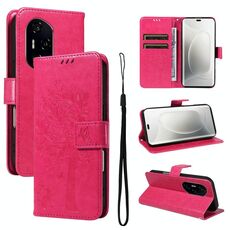 Per Honor 300 Pro / 300 Ultra Custodia in pelle con motivo in rilievo albero e gatto (rosso rosa)